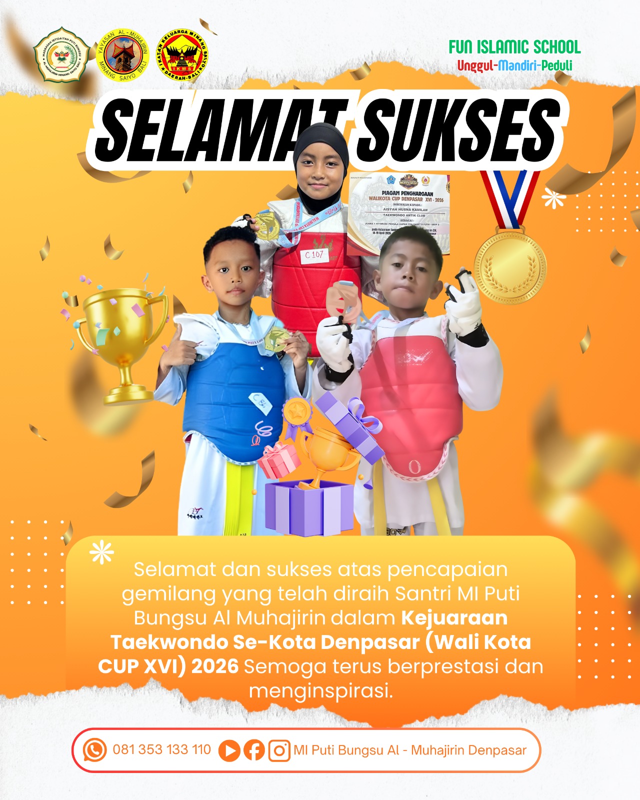 Kabar Membanggakan Siswa MI Puti Bungsu Al-Muhajirin Raih Prestasi Gemilang di Kejuaraan Taekwondo se-Kota Denpasar