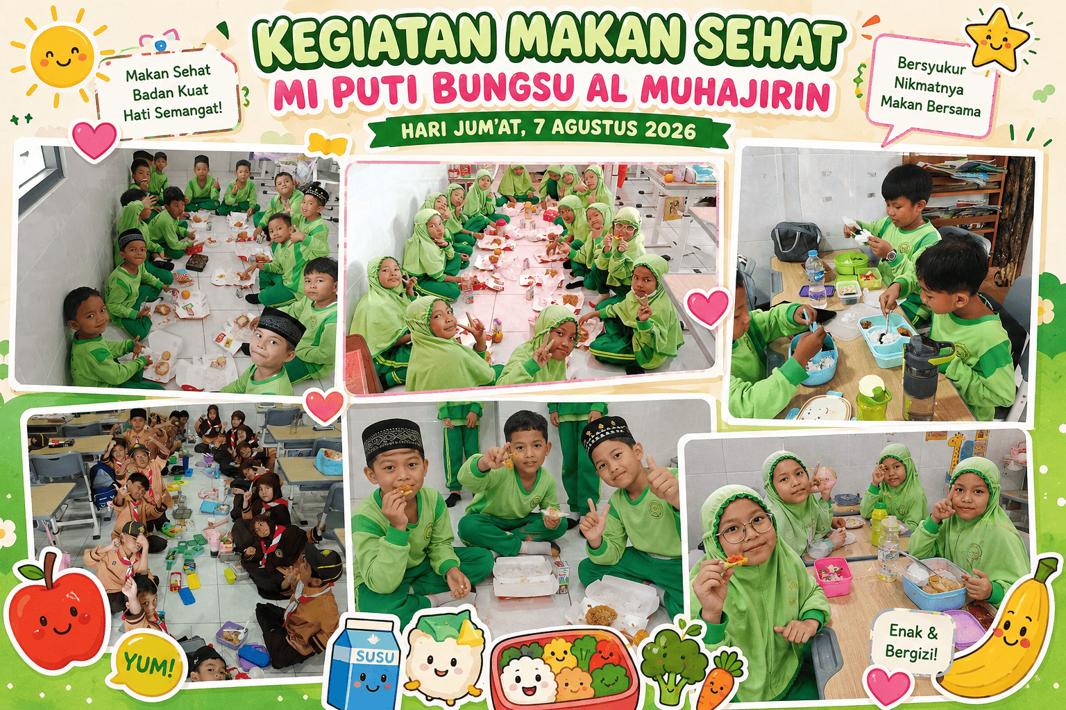 Jumat Sehat, Anak Hebat: Serunya Kegiatan Makan Sehat di MI Puti Bungsu Al Muhajirin