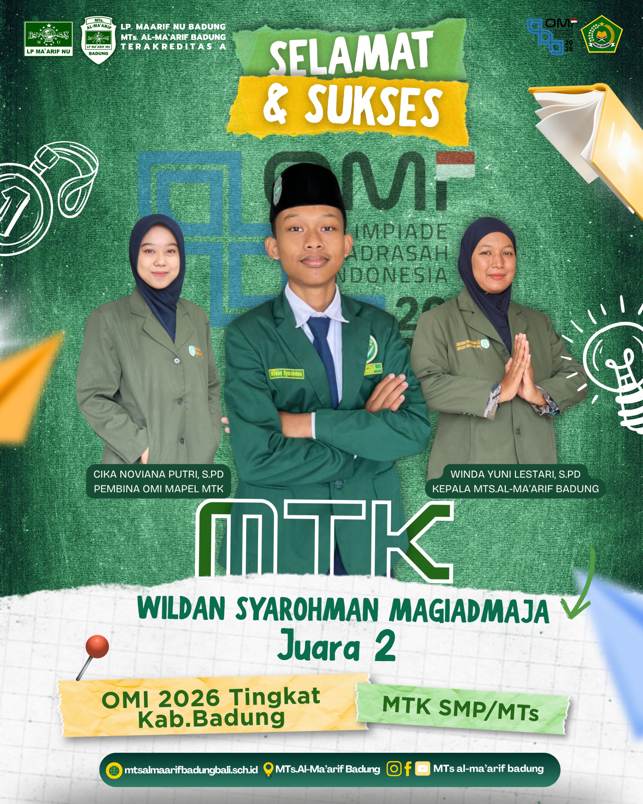 Wildan Syahroman Magiadmaja Juara 2 OMI (Olimpiade Madrasah Indonesia) Mapel Matematika Tingkat Kabupaten Badung 2026