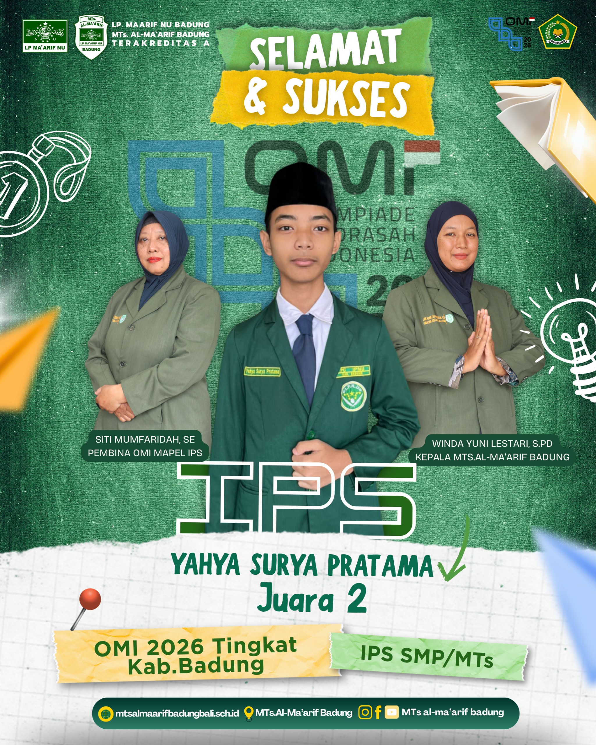 Yahya Surya Pratama uara 2 OMI (Olimpiade Madrasah Indonesia) Mapel IPS Tingkat Kabupaten Badung 2026
