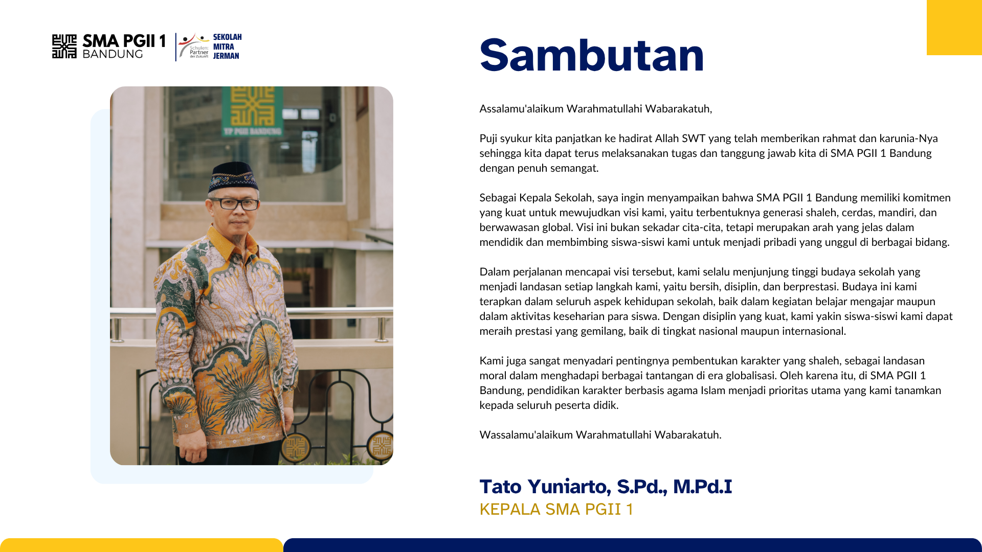 Sambutan Kepala SMA PGII 1